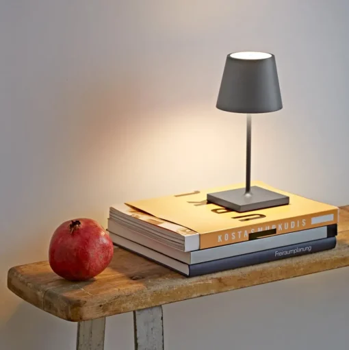 Nuindie mini LED oplaadbare tafellamp, USB, grafiet, IP54, dimbaar