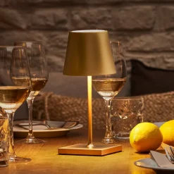 Nuindie mini LED oplaadbare tafellamp, USB-C, goud, IP54, dimbaar