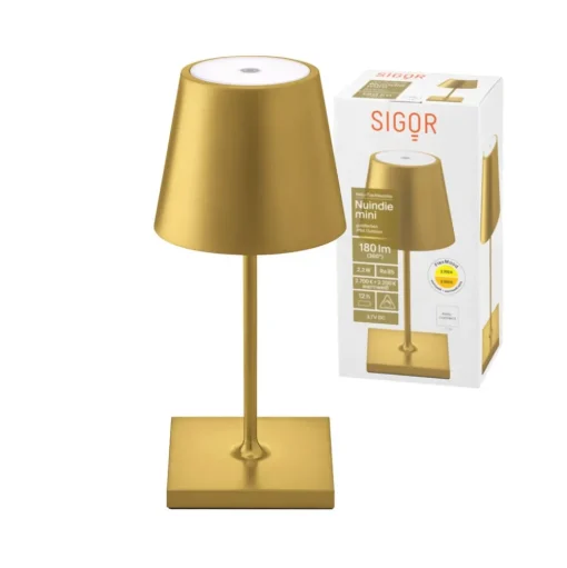 Nuindie mini LED oplaadbare tafellamp, USB-C, goud, IP54, dimbaar