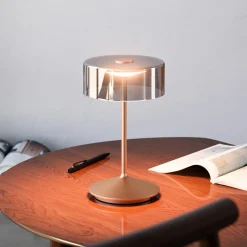 Numotion LED oplaadbare tafellamp, brons, glas, IP54, dimbaar