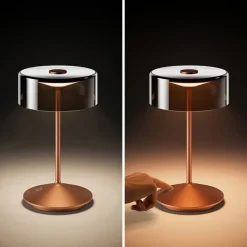 Numotion LED oplaadbare tafellamp, brons, glas, IP54, dimbaar