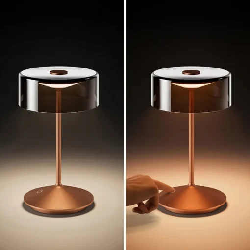Numotion LED oplaadbare tafellamp, brons, glas, IP54, dimbaar
