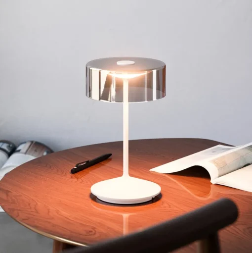Numotion LED oplaadbare tafellamp, wit, glas, IP54, dimbaar