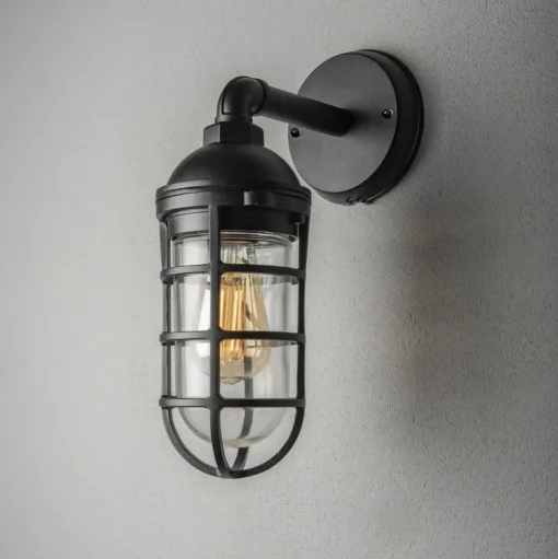 Olbia buitenwandlamp, zwart, aluminium, hoogte 33 cm