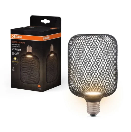 OSRAM Decor LED Flat Square E27 3,5W zwart 2.700K metaal