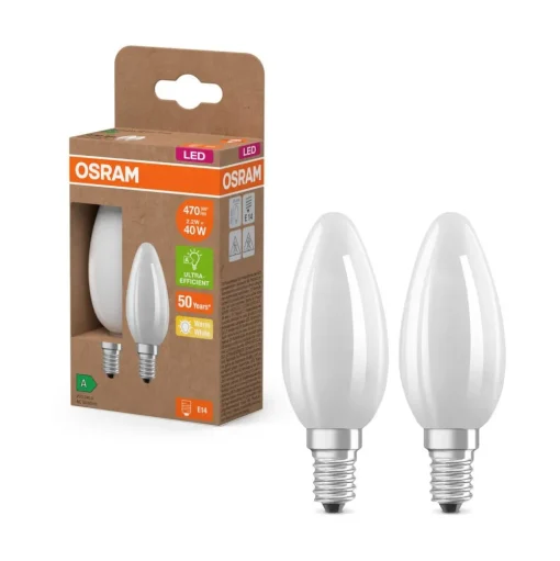 OSRAM LED kaars mat E14 2,2W 2700K 470lm 2-pak