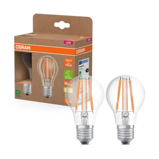 OSRAM LED lamp E27 7,2W gloeidraad 2.700K 1521lm 2-pack