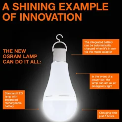 OSRAM LED lamp E27 8W mat 2700K oplaadbare accu noodverlichting