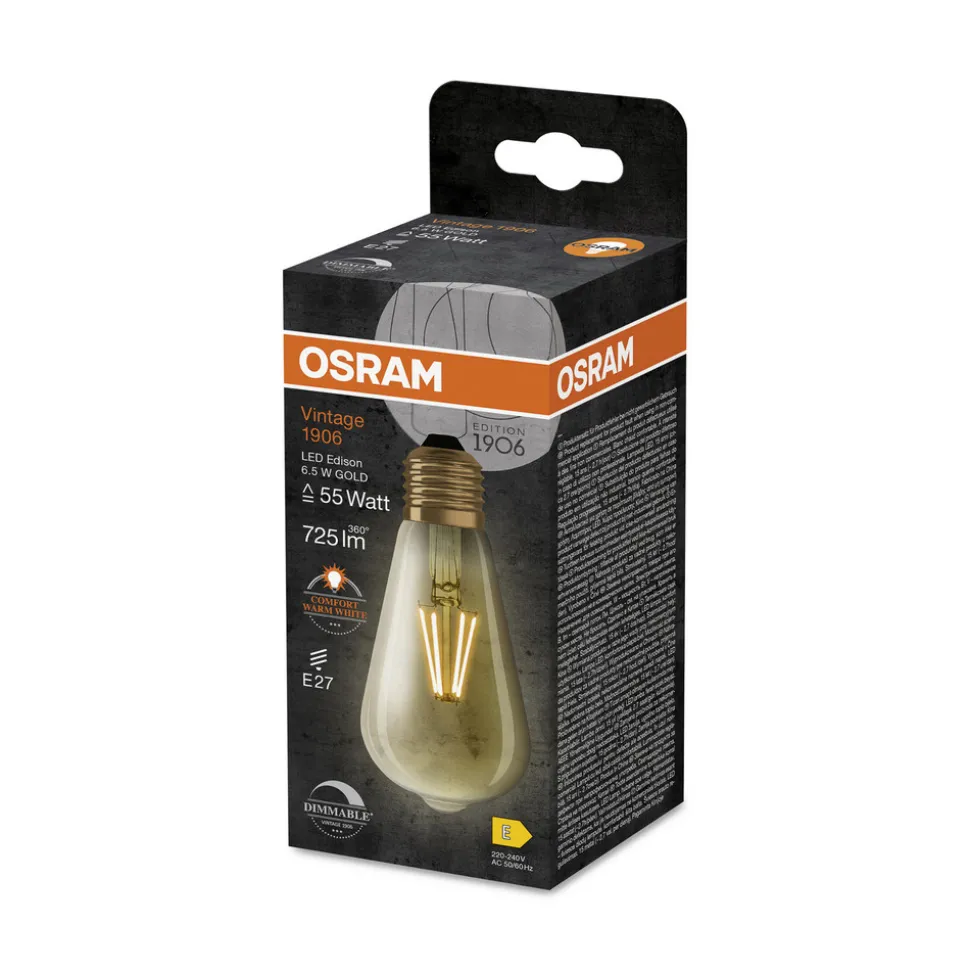 OSRAM LED Vintage 1906 Edison, goud, E27, 6,5 W, 824, dimbaar.