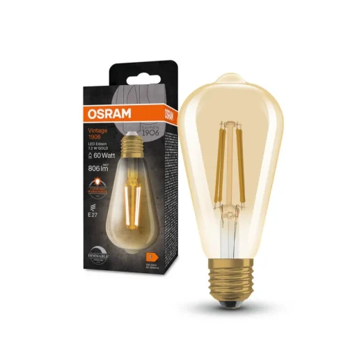 OSRAM LED Vintage 1906 Edison, goud, E27, 7,2 W, 824, dimbaar.