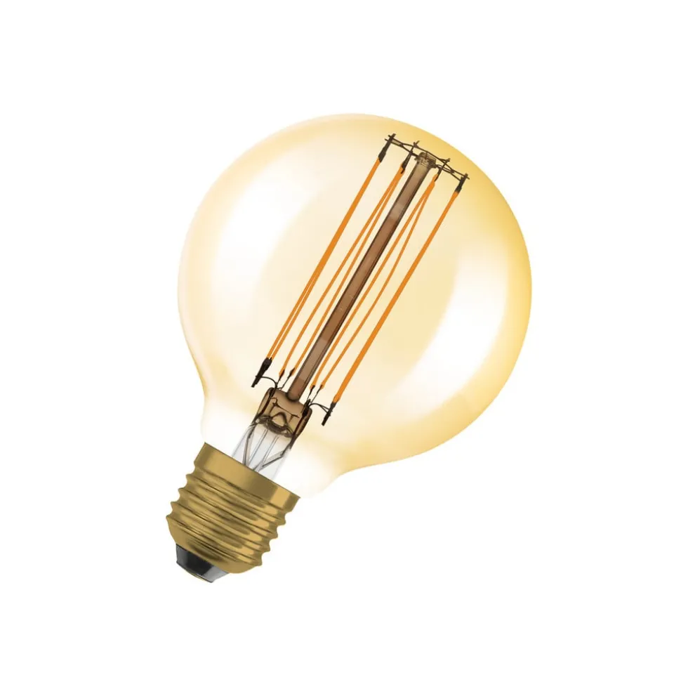 OSRAM LED Vintage 1906, G80, E27, 5,8 W, goud, 2.200 K, dimbaar.
