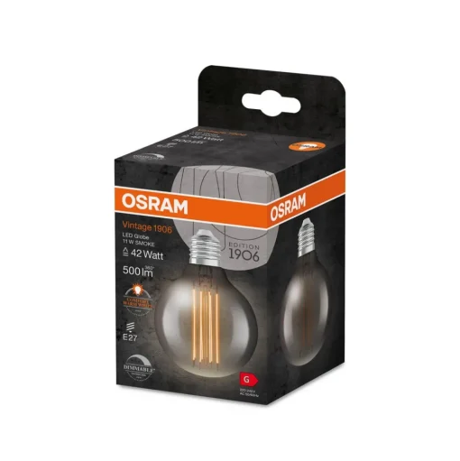 OSRAM LED Vintage 1906, G80, E27, 11 W, grijs, 1.800 K, dimbaar.