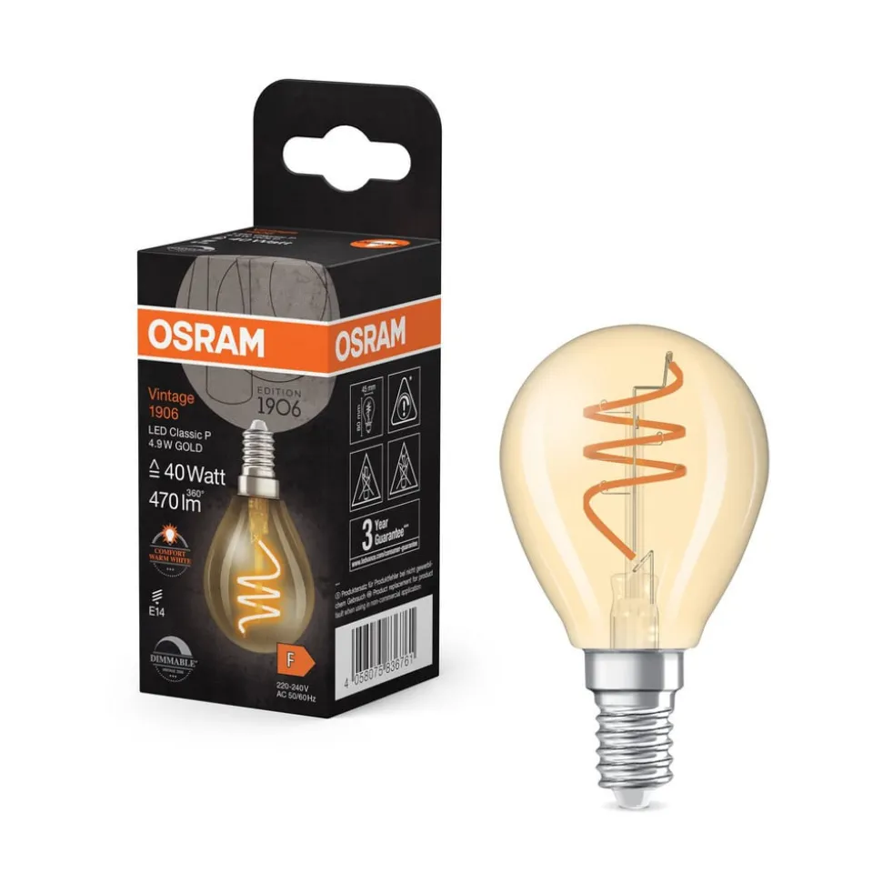 OSRAM LED Vintage P40 E14 4,9W 922 Spiraal gloeidraad goud dimbaar