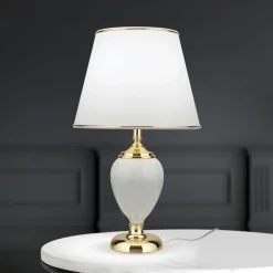Ovum tafellamp, wit/goudkleurig, hoogte 48 cm, keramiek/chintz