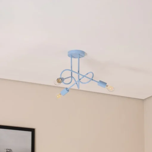 Oxford plafondlamp, Ø 44 cm, lichtblauw, metaal, 3-lamps