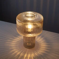 Paul Neuhaus Fungus tafellamp, barnsteen, glas, 34 cm