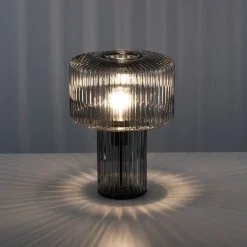 Paul Neuhaus Fungus tafellamp, rookkleurig, glas, 34 cm