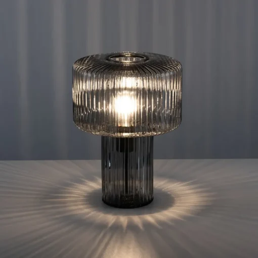 Paul Neuhaus Fungus tafellamp, rookkleurig, glas, 34 cm