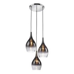 Paul Neuhaus hanglamp Pilua, rookgrijs, glas, 30cm, 3-lamps.