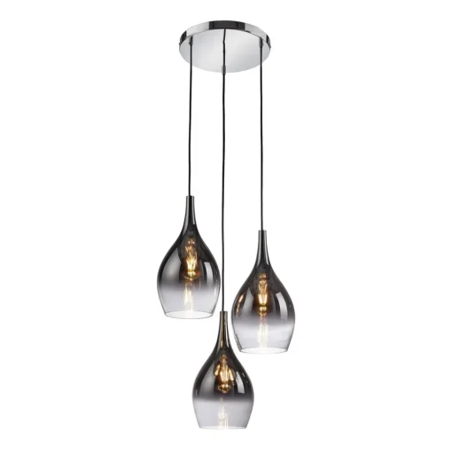 Paul Neuhaus hanglamp Pilua, rookgrijs, glas, 30cm, 3-lamps.