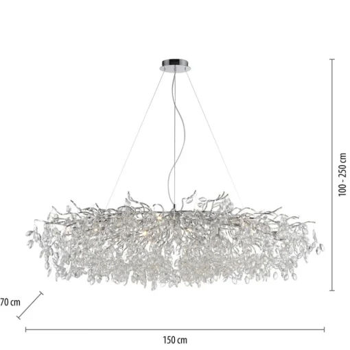 Paul Neuhaus kroonluchter Ricicle, chroom, lengte 150 cm