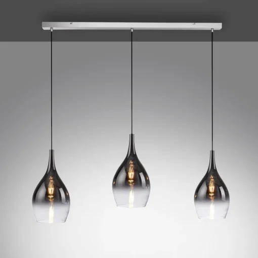 Paul Neuhaus Pilua hanglamp, rook, glas, 100 cm, 3-lamps.