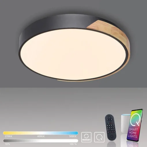 Paul Neuhaus Q-BILA LED plafondlamp, zwart/eiken
