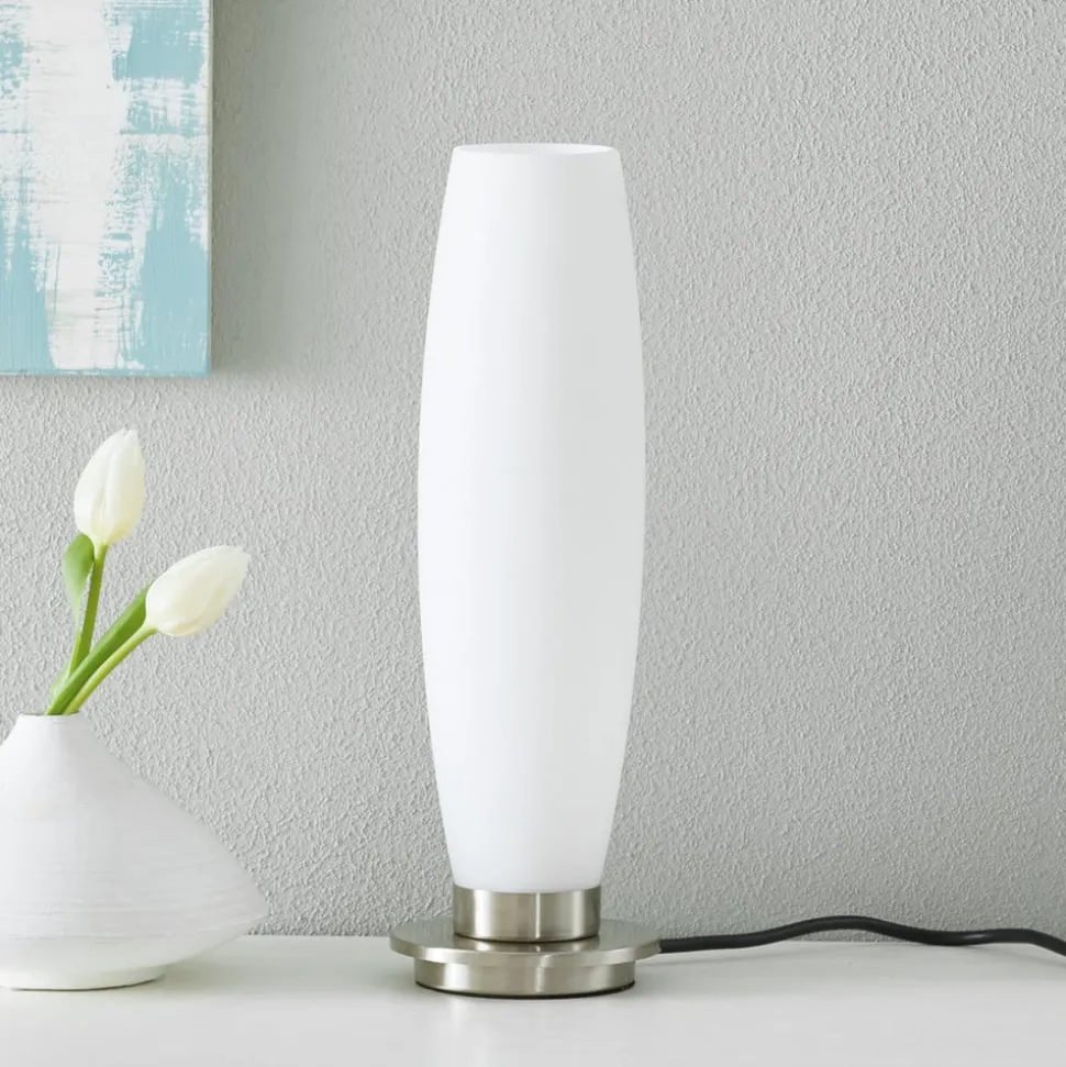 Paul Neuhaus Tyra tafellamp, glas, Ø 10 cm, dimbaar, G9