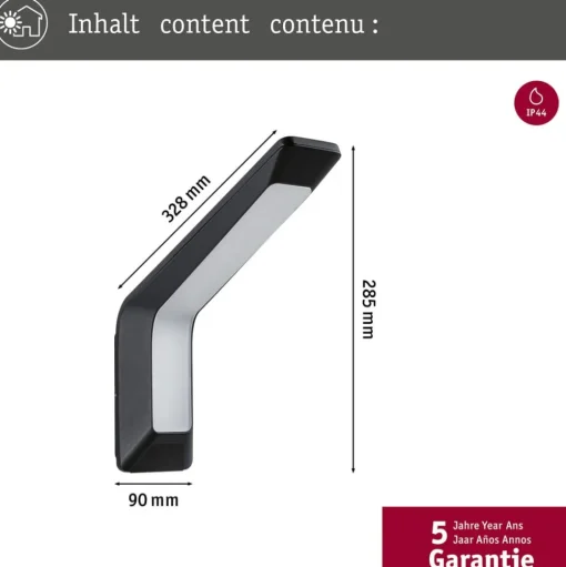 Paulmann buitenwandlamp Merano, sensor, antraciet