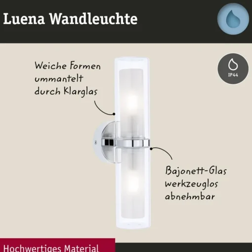 Paulmann Luena wandlamp IP44 chroom E14 2-lamps