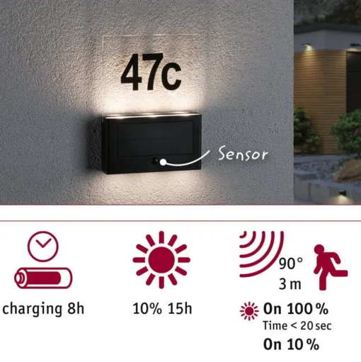 Paulmann Neda solar-LED huisnummer lamp sensor