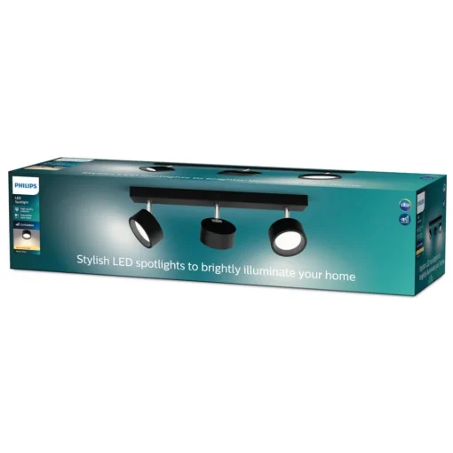 Philips Bracia LED plafondspot 3-lamps, zwart