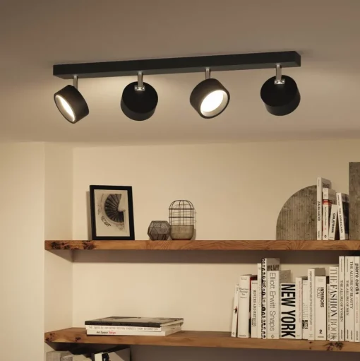 Philips Bracia LED plafondspot 4-lamps, zwart