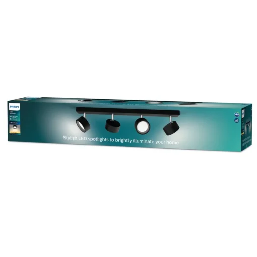 Philips Bracia LED plafondspot 4-lamps, zwart
