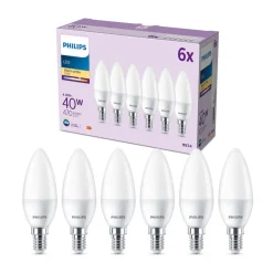Philips LED kaars E14 4,9W 470m 2.700K mat per 6