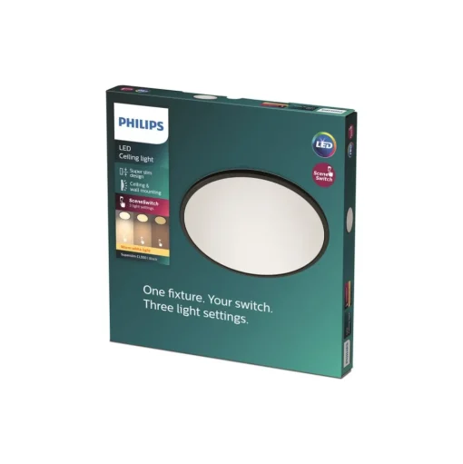 Philips SuperSlim LED IP44 2.700K Ø 29,5 cm zwart