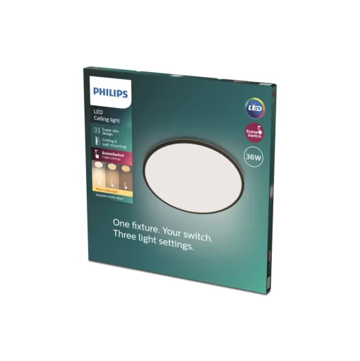Philips SuperSlim plafondlamp 2.700K Ø54cm zwart