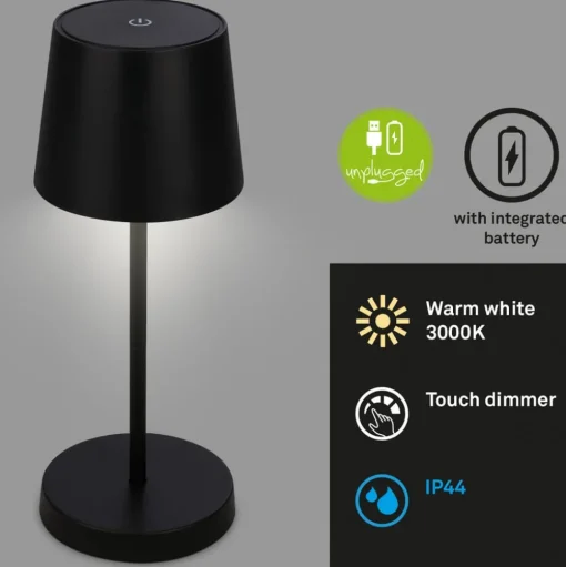 Piha LED tafellamp met oplaadbare batterij, zwart