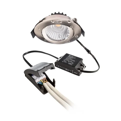 Plafond inbouwlamp Dione, IP44, 2.700 K, nikkel, dimbaar
