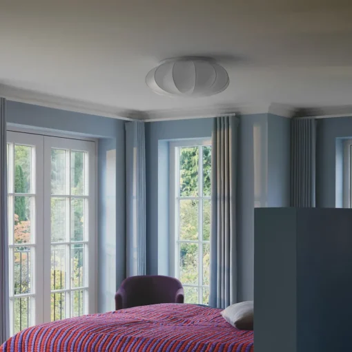 Plafondlamp Aeron, textiel, wit, diameter 60 cm