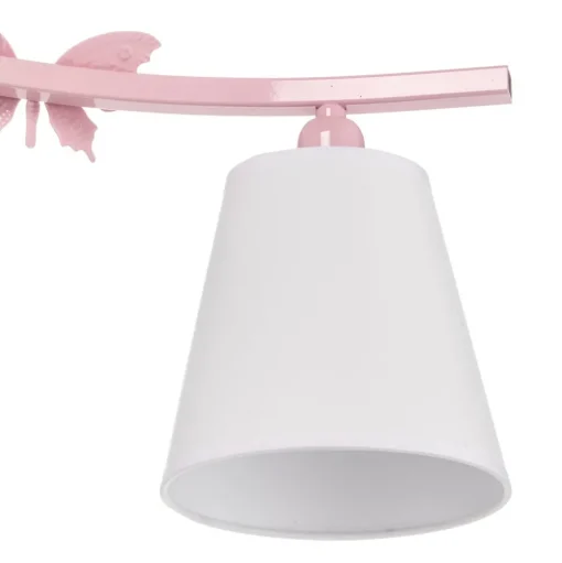 Plafondlamp Alice, roze, drie witte stoffen kappen