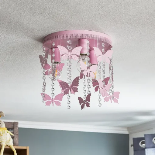 Plafondlamp Angelica in roze met vlinders