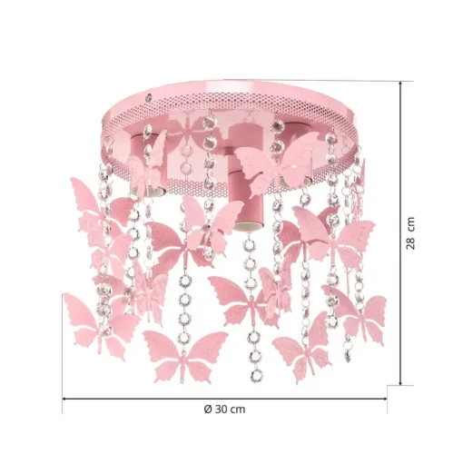 Plafondlamp Angelica in roze met vlinders