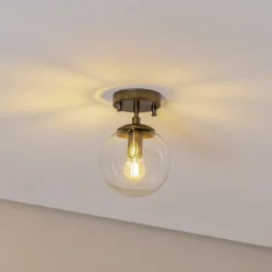Plafondlamp Atmaca 10215, goudkleurig antiek, glas helder Ø 15cm