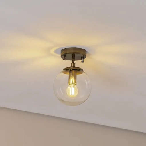 Plafondlamp Atmaca 10215, goudkleurig antiek, glas helder Ø 15cm