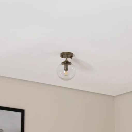 Plafondlamp Atmaca 10215, goudkleurig antiek, glas helder Ø 15cm