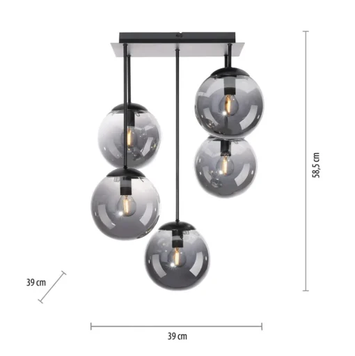 Plafondlamp Big Widow, glazen bollen, 5-lamps