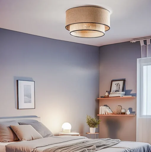 Plafondlamp Boho, rotan, beige/zwart
