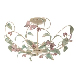 Plafondlamp BUTTERFLY, crème/groen/rosé, roestvrij staal, 3-lamps