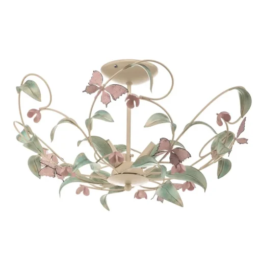 Plafondlamp BUTTERFLY, crème/groen/rosé, roestvrij staal, 3-lamps